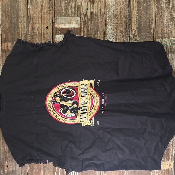 Mens Bikers Black Sleeveless Button-Up Shirt/Cathouse Lounge, Multiple Sz - Picture 3 of 8